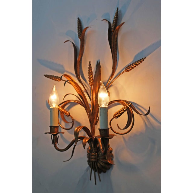 Large Florentine Regency Wall Lamp with Ears of Wheat by Hans Kögl, 1970s For Sale - Image 4 of 9