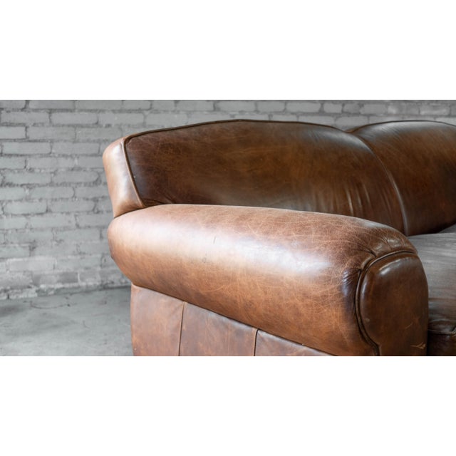 Restoration Hardware Art Deco 'Mustache' Leather Sofa For Sale - Image 10 of 17