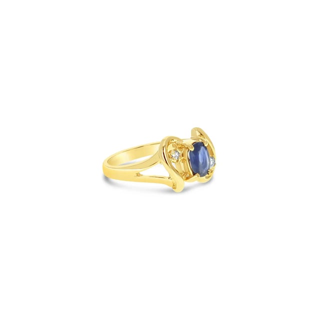 Contemporary Sapphire Diamond Ring 14K Yellow Gold, Size 8 For Sale - Image 3 of 3
