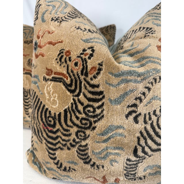 Custom pair of 22" pillows covered in Clarence House "Tibet Small Scale" in color graphite and backed in a coordinating...