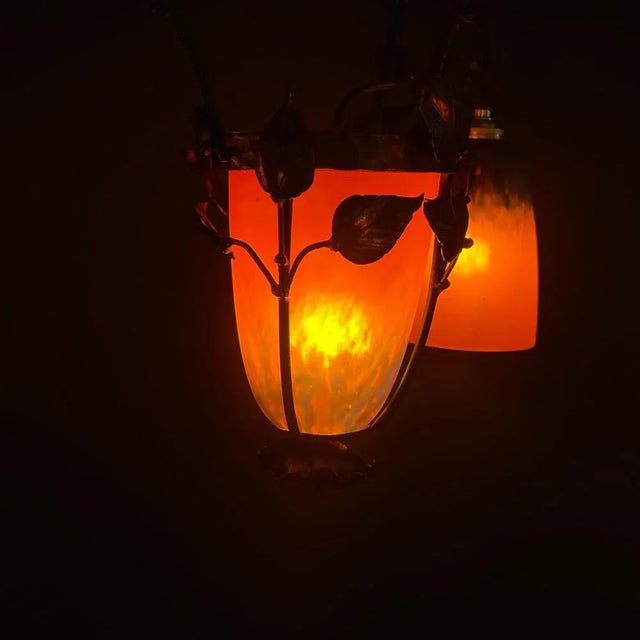 Black Art Deco Pate De Verre Ceiling Lamp attributed to Schneider, France, 1930s For Sale - Image 8 of 11