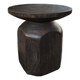 Sculptural Suar Wood Side Table, Espresso Finish Modern Organic For Sale
