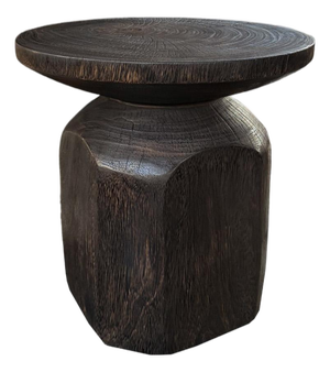 Sculptural Suar Wood Side Table, Espresso Finish Modern Organic