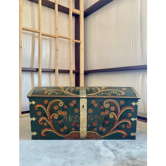 Dark Green Swedish Blanket Chest Early 19th C. (1820) For Sale - Image 8 of 10