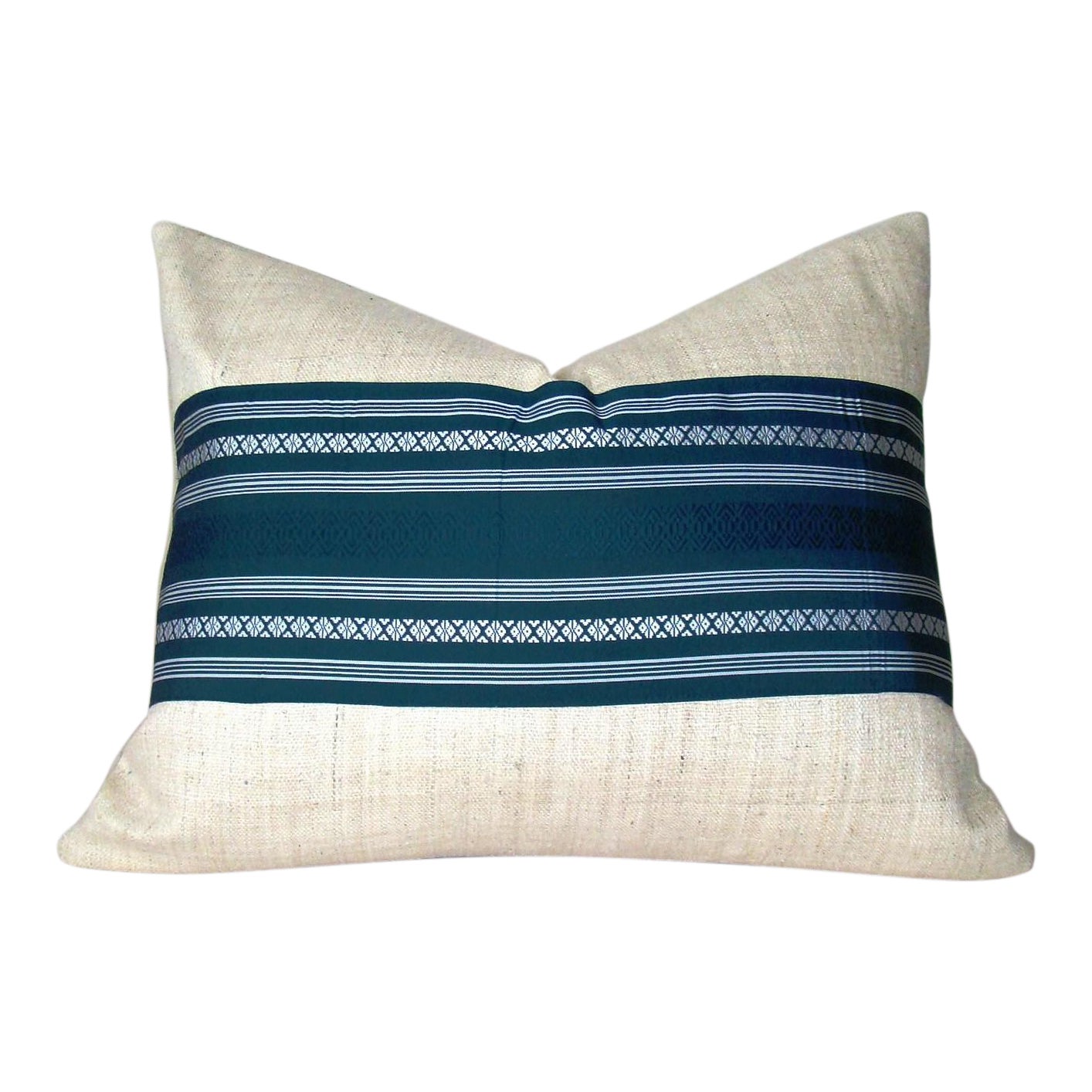 Blue And White Striped Japanese Silk Kaku Obi Pillow Cover Chairish