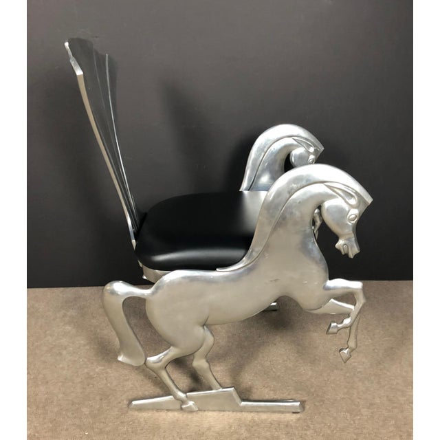 Metal Whimsical Aluminum Chair With Full Bodied Horses For Sale - Image 7 of 11