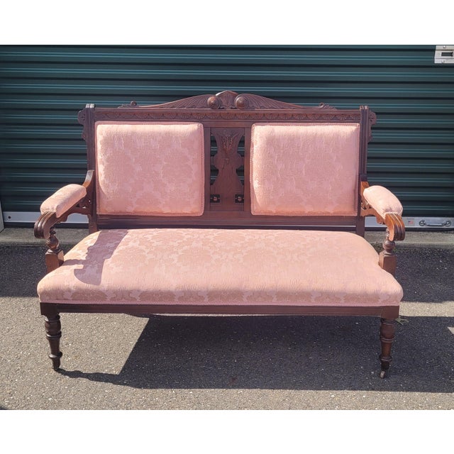 Late 19th Century Edwardian Style Victorian Era Carved Settee For Sale - Image 9 of 11