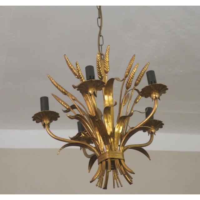 Gold-Plated Tole Wheatsheaf Chandelier by Hans Kögl, 1960s For Sale - Image 4 of 13