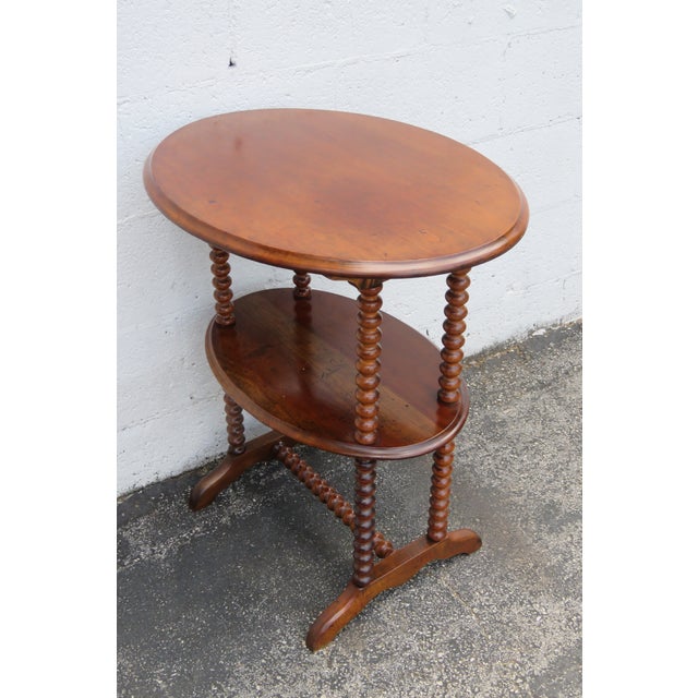 Brown Early 1900s Solid Wood 2 Tiers Oval Side End Accent Table For Sale - Image 8 of 12