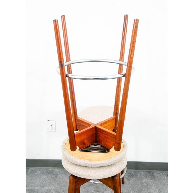 Mid Century Modern Bar Stools Set 3 Attributed to Albert Parvin Off White Solid Walnut Danish For Sale - Image 12 of 12