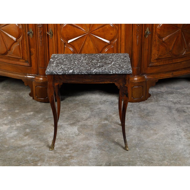 French 19th Century Louis XV Style Walnut Side Table with Grey Marble Top For Sale - Image 11 of 12