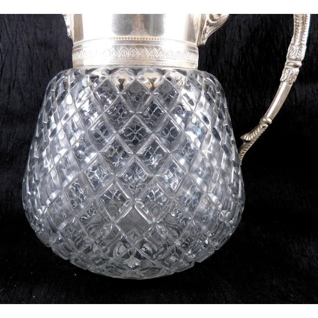 Traditional 1940s Edward Latham Large Cut Crystal Carafe Jug Bottle Decanter With Silver Top For Sale - Image 3 of 11