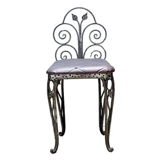 Vintage Scroll Wrought Iron Vanity Chair For Sale