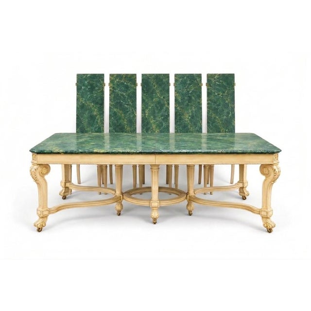 Mid-Century Italian Regency Style Faux Marble Painted Dining Table - 5 Leaves For Sale - Image 14 of 14