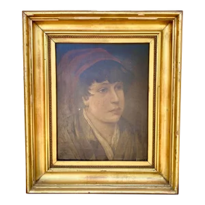 Antique Italian Oil on Canvas Portrait Painting of a Boy, Early 20th Century
