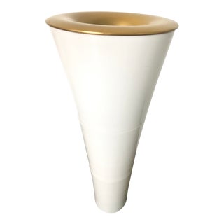 Mid Century Modern White and Gold Cone Torch Floor Lamp For Sale