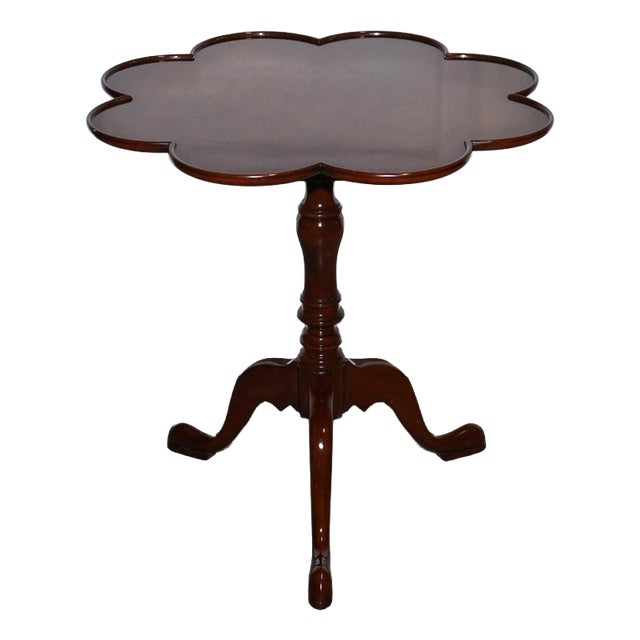Antique Style Tilt Top Wine Side Table with Piecrust Top For Sale