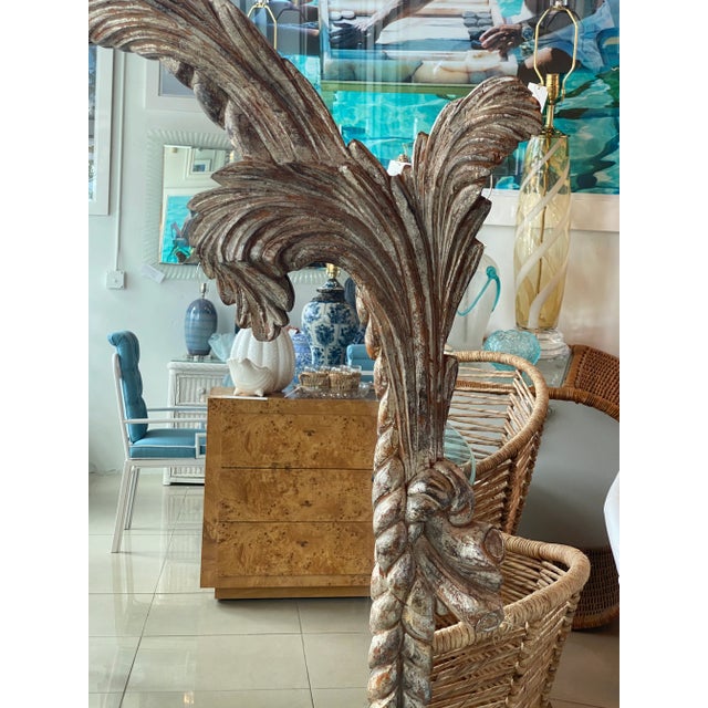 Wood Vintage LaBarge Italian Silver Wood Carved Palm Tree Frond Wall Mirror Serge Roche Style For Sale - Image 7 of 11