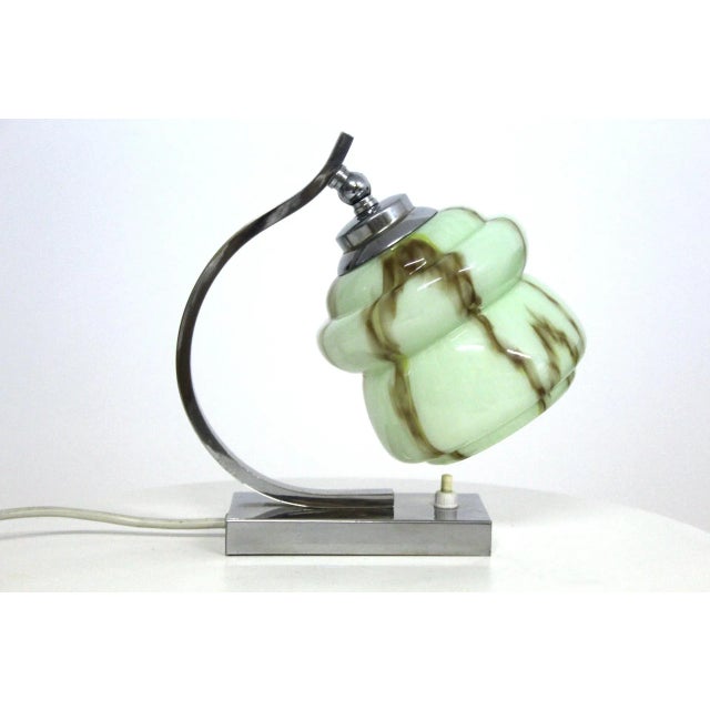 Two table lamps in chrome-plated brass, marbled opal glass in green and brown, as wall lamps used European Plug (up to...