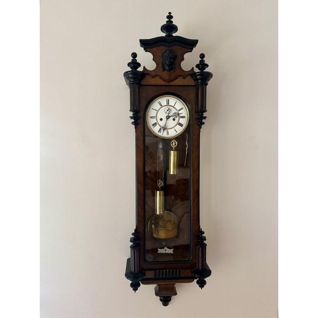 Antique Walnut Double Weight Wall Clock, 1860 For Sale - Image 9 of 9