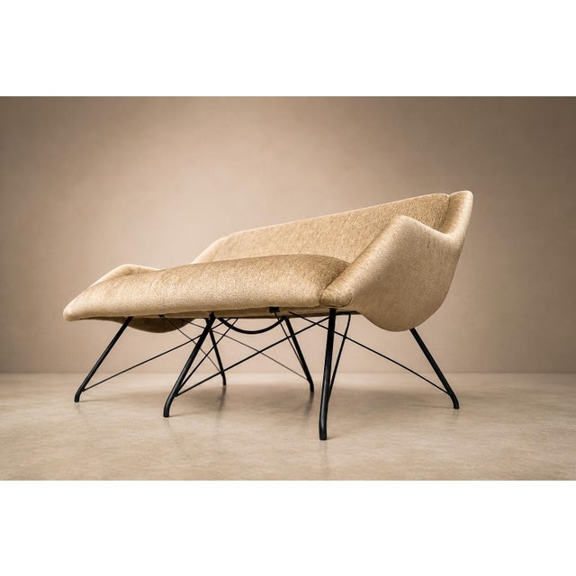 Brazilian Modern "Concha" Loveseat in Metal & Textured Brass-Toned Fabric by Carlo Hauner, 1955 - Lot 42C For Sale - Image 13 of 18