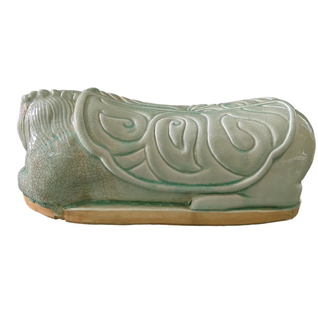 Vintage Celadon Headrest / Opium Pillow With Foo Dog 13.5" W For Sale - Image 9 of 10