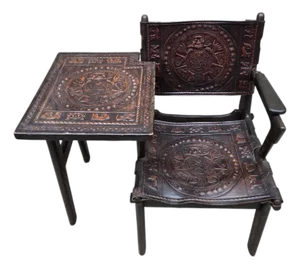 Vintage Rustic Tooled Leather Primitive Gossip Chair by Angel Pazmino