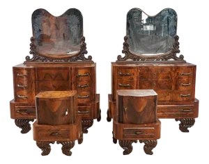 Art Deco Dressing Tables with Bedside Tables, 1930s, Set of 4