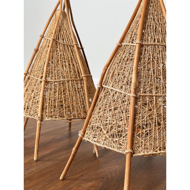 1970s Navajo Handwoven Rattan Lamps, Set of 2 For Sale - Image 12 of 14