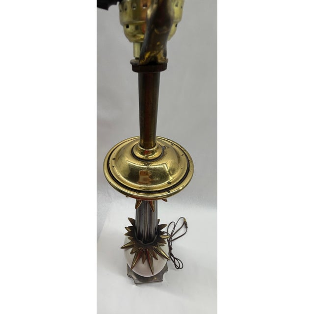 Mid-Century Modern Vintage Signed Stiffel Neoclassical Brass and White Enamel Column Table Lamp For Sale - Image 3 of 11