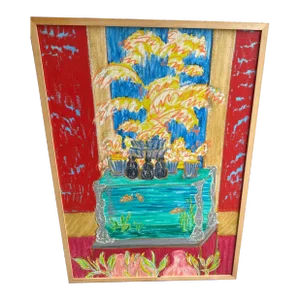 Vintage Chicago Imagist Fishbowl Molly Schiff Oil Painting 1970s