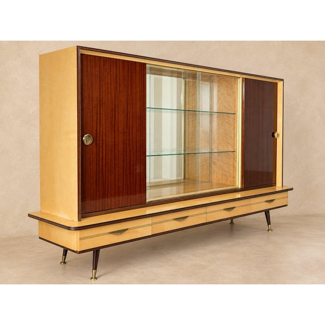 Mid-Century-German-Schrank With Glass Display Cabinet, Sliding Doors For Sale In Atlanta - Image 6 of 6