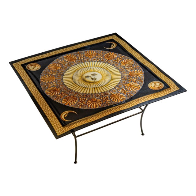 Square Fornasetti Coffee Table with Sun Motif, 20th Century For Sale