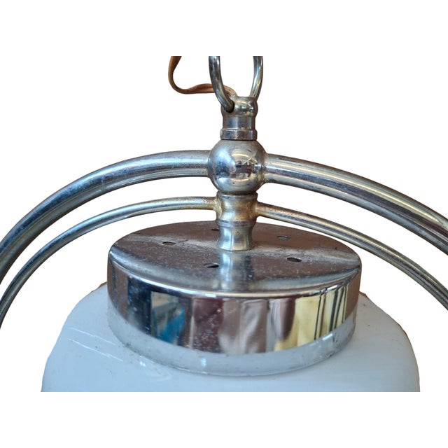 Vintage Space Age Opal Glass and Chrome Pendant, 1970s For Sale - Image 4 of 7