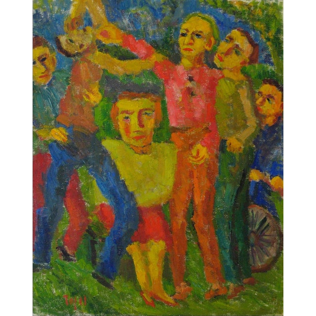 Jennings Tofel Rivals Expressionist Figures Oil Painting 1953 Chairish
