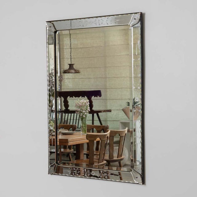 French 1930s French Venetian Etched Mirror For Sale - Image 3 of 15