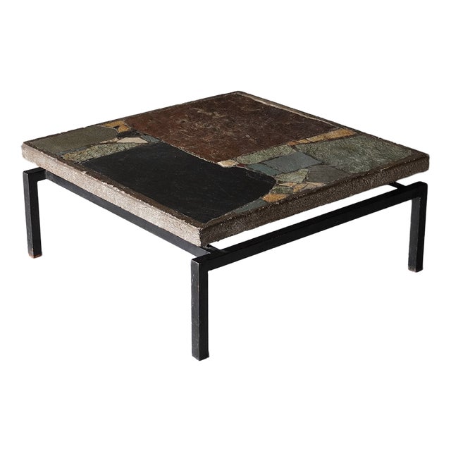 Early Paul Kingma Square Slate Coffee Table, Netherlands, 1960s For Sale