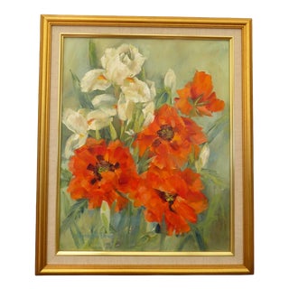 Elizabeth Davies, Floral Still Life, 1980, Oil on Canvas For Sale