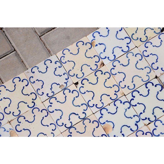 19th-20th Century Portuguese Antique Tiles Set of 59 Blue & White Quatrefoil Pattern For Sale - Image 10 of 18