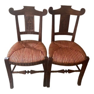 Vintage Straw-Seated Chairs, 1990s, Set of 2 For Sale