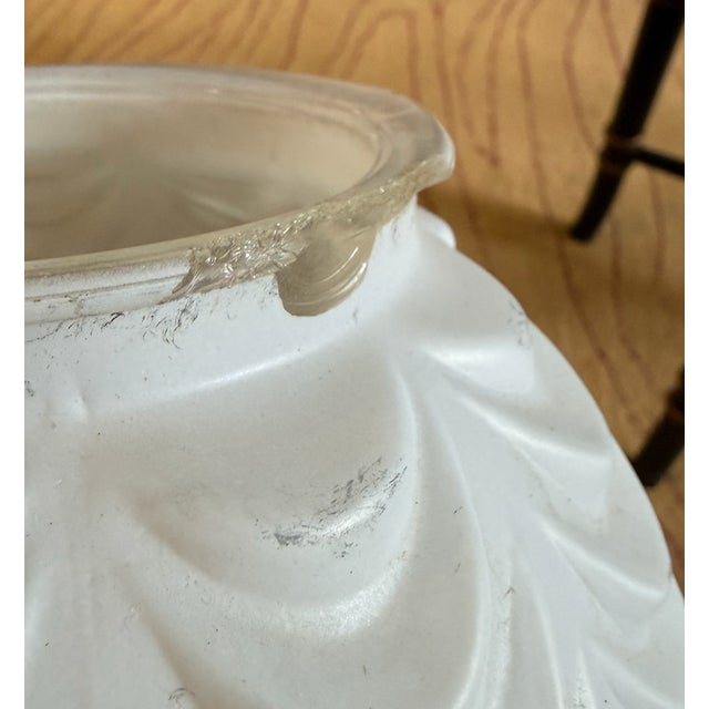White 1960s Hollywood Regency Mid Century Swag Two-Light Ceiling Fixture - White Frosted Ruffled Drapery Shades For Sale - Image 8 of 12