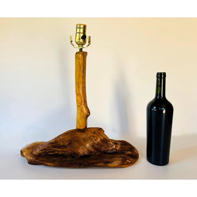1960s Handcrafted Driftwood Table Lamp With Large Drum Shade For Sale - Image 15 of 16