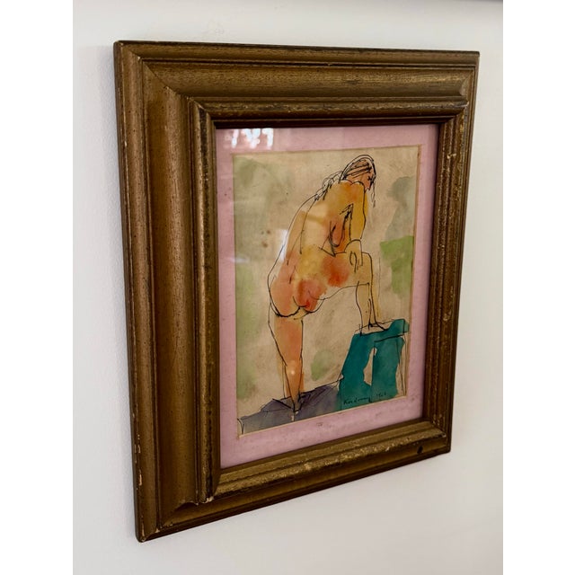 Mid-Century Modern 1966 Signed Joseph Kardonne Mid-Century Modern Expressionist Nude in Vintage Gilt Frame For Sale - Image 3 of 5