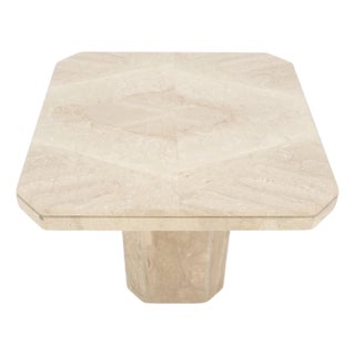 Polished 27x27" Travertine Square Top Single Pedestal Side End Lamp Table Mint For Sale