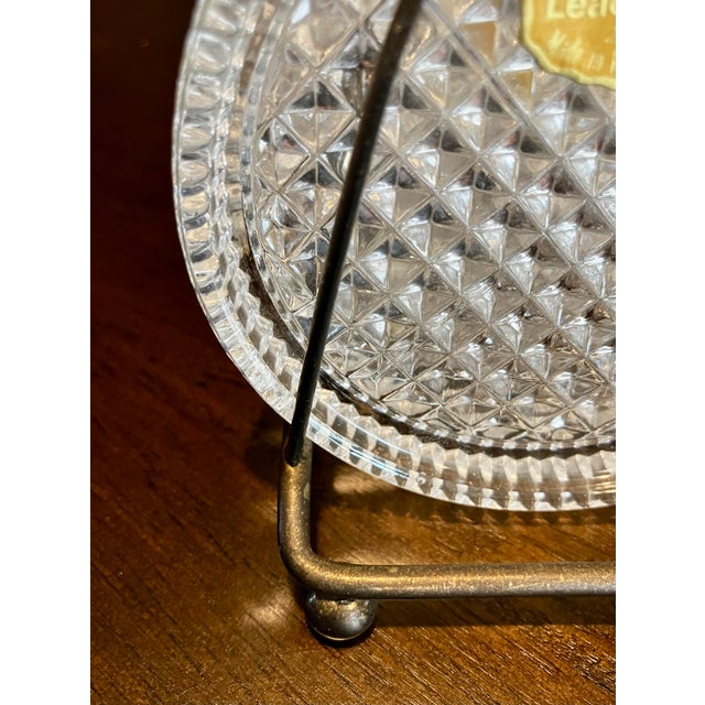 Vintage West German Lead Crystal Coaster Set in Metal Rack For Sale - Image 12 of 15