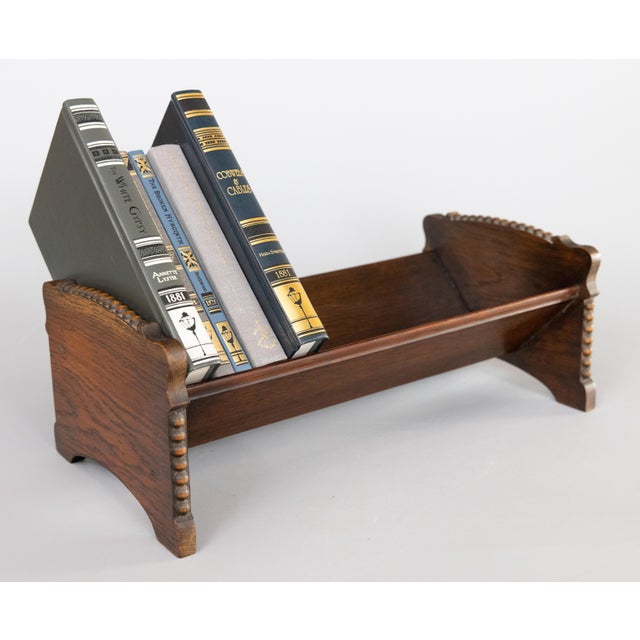 Vintage English Carved Oak Beaded Table Top Book Trough Rack Stand