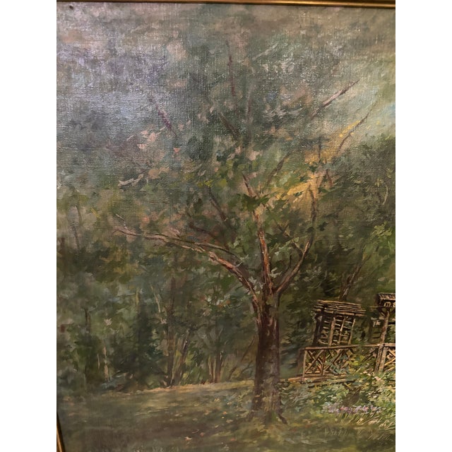 Rustic 1920s Vintage Oil Painting of an Adirondack Cabin, Framed For Sale - Image 3 of 8