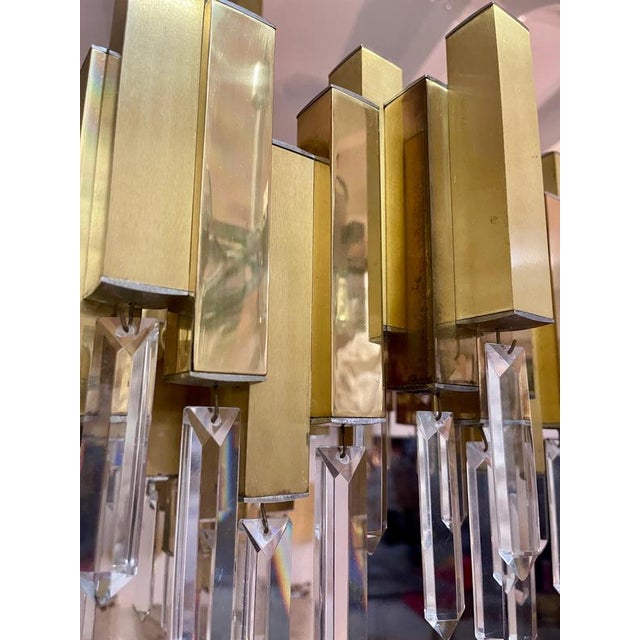 Crystal and Gilt Brass Chandelier attributed to BD Lumica, Spain, 1970s For Sale - Image 4 of 9