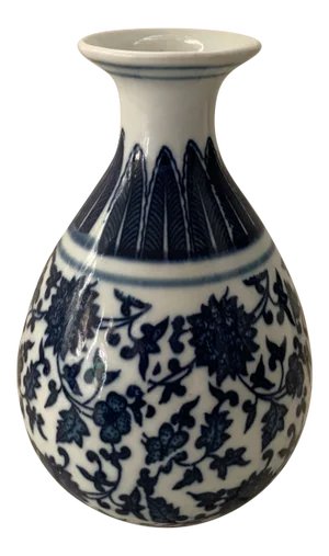 Blue & White Porcelain Floral Chinoiserie Vase