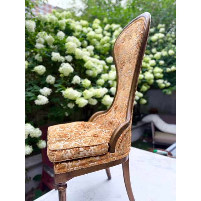 Hollywood Regency Pair of Vintage Hollywood Regency High-Back Accent Chairs – 1960s Gold Velvet For Sale - Image 3 of 8